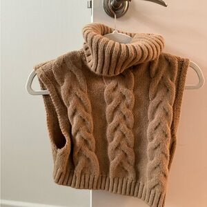 Zara Camel Cable Knit Turtleneck Sweater Vest